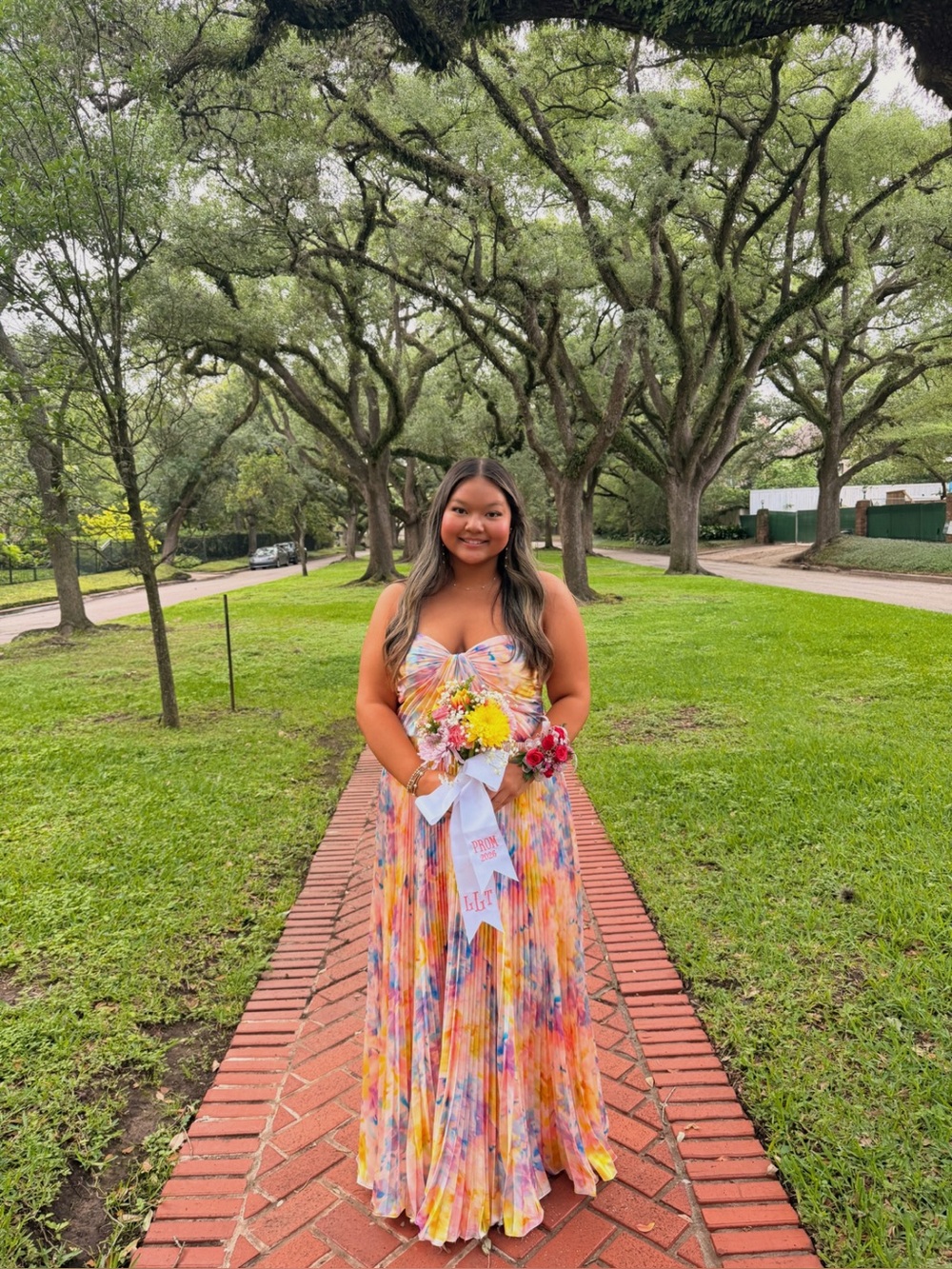 Multicolor Strapless Pleated Maxi Dress